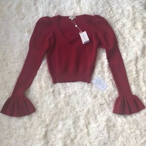 For Love and Lemons puffer sleeve red sweater